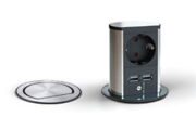 Встраиваемый блок ELEVATOR (1 розетка Schuko 250 В, 2 USB (5,2 В/2150 мA), отделка сталь нержавеющая/чёрная